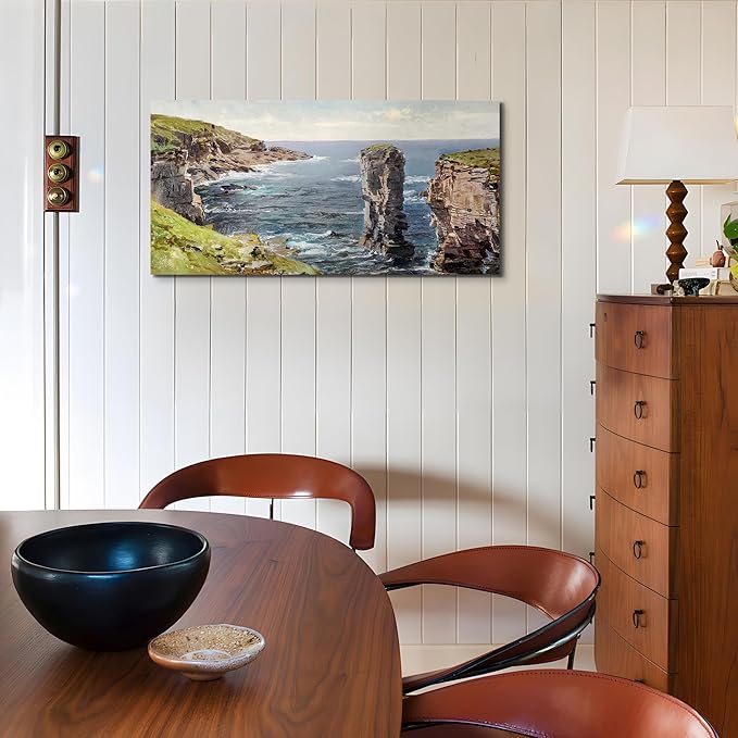 crmotu Coastal Landscape Wall Art, Coastline Mountain Cliff Scenery Canvas Painting, Ocean Nature Scenic Rustic Home Decor, Nautical Large Wall Decor Living Room Bedroom Art Prints 20X40 In