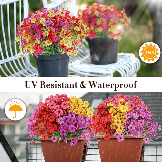 20 Bundles Artificial Flowers for Outdoors Decorations, Fake Flowers Faux Plants Silk Colorful Daisy Flowers Realistic UV Resistant for Garden Patio Porch Box Home Decor