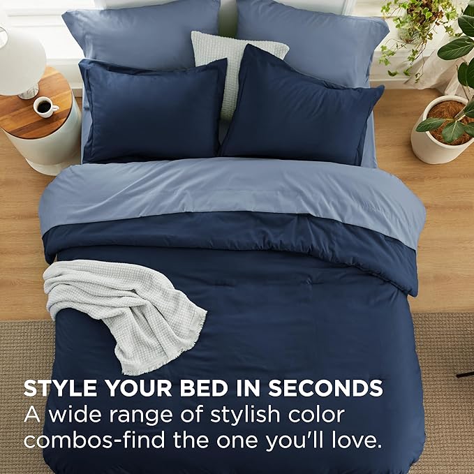 Bedsure Twin Comforter Set - 5 Pieces Navy Twin Bedding Set for All Seasons, Boho Contrasting Design Bed in a Bag with Comforter, Sheets, Pillowcase & Sham