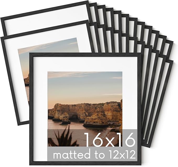 HAUS AND HUES Set of 25 16x16 Picture Frames - Black Square Gallery Wall Frames, 16 x 16 Frame with Oak Wood and Plexiglass, Perfect for Artwork and Photos