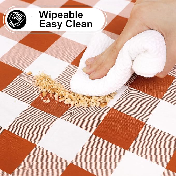 misaya Rectangle Waterproof Vinyl Table Cloth, Buffalo Flannel Backed Tablecloth, Wipeable Plastic Table Cover for Fall, Thanksgiving, (60" x 84", Rust and White)