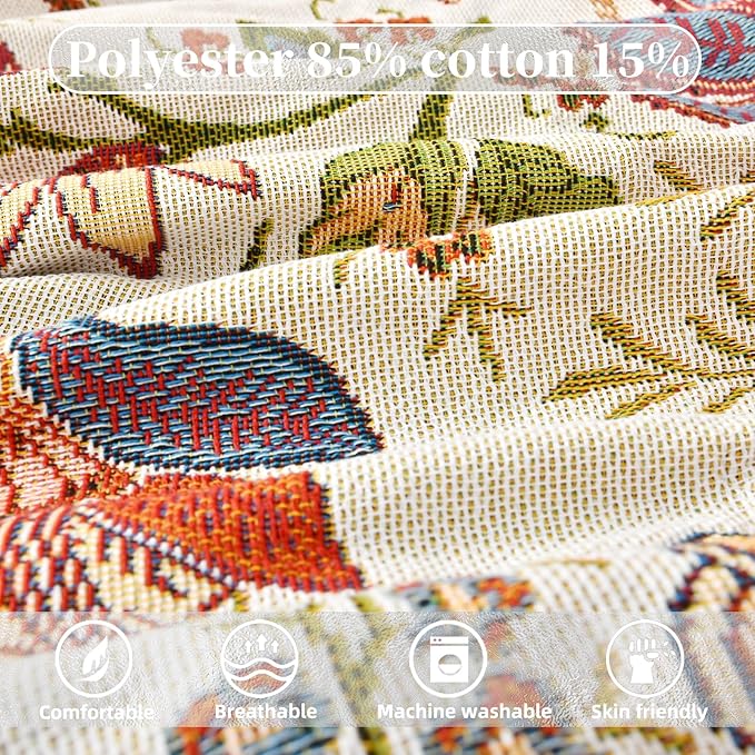 Boho Throw Blanket Reversible Cotton Bohemian Tapestry Hippie Room Decor Double Sided (Boho Flower Dark 50"x60")