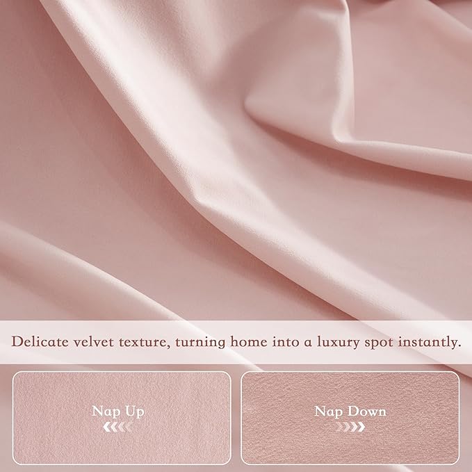 StangH Dusty Pink Velvet Curtains - Room Darkening Thermal Insulated Window Drapes for Bedroom, Living Room, Home Theater - Super Soft Rod Pocket & Back Tab Curtains, 52 x 84 inches, 2 Panels