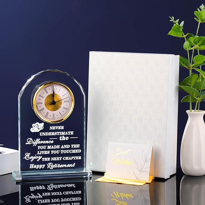 Qianwei Retirement Gifts - Crystal Clock, Going Away & Farewell Gifts for Women, Men, Nurses, Teachers & Friends