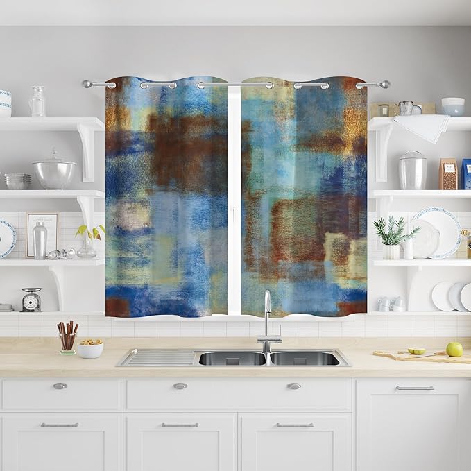 Asuexpect Abstract Curtains 2 Panels Abstract Rust Curtain Room Darkening Grommet Window Treatments Modern Decorative for Bedroom Living Room, 26x36 Inches, Blue Rust