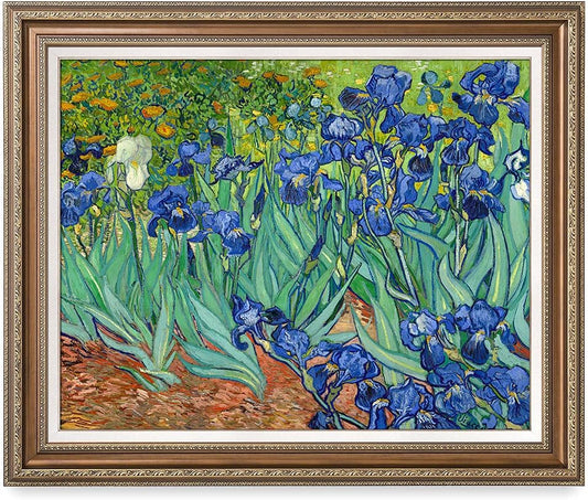 DECORARTS - Irises in the Garden, Vincent Van Gogh Art Reproduction. Acid Free Cotton Canvas Giclee Print w/Bronze Frame&Mat for Wall Decor.