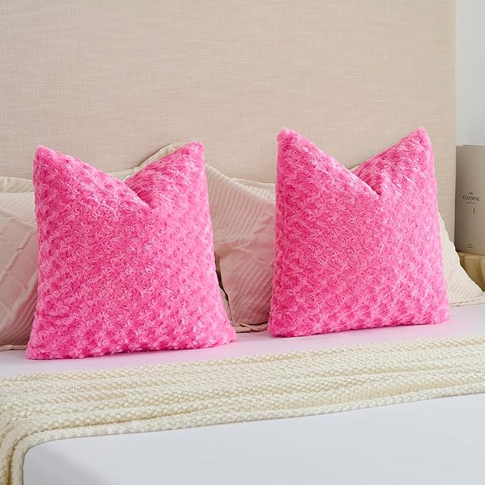 FUTEI Hot Pink Decorative Throw Pillow Covers 20x20 Inch Set of 2,Soft Solid Rose Textured Cushion Case,Modern Home Decor for Couch Sofa Bed Living Room