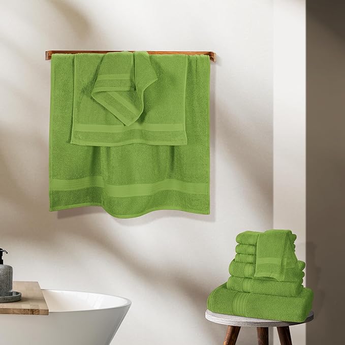 GLAMBURG Ultra Soft 24-Piece Towel Set - 100% Pure Ringspun Cotton, Contains 8 Oversized Bath Towels 27x54, 8 Hand Towels 16x28, 8 Wash Cloths 13x13 - Ideal for Everyday use, Hotel & Spa - Kiwi Green