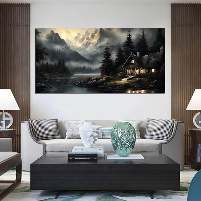 Natural Landscape Wall Art for Living Room Tree Pictures Wall Decor for Office Mountains Canvas Wall Art for Size 29" x 58"