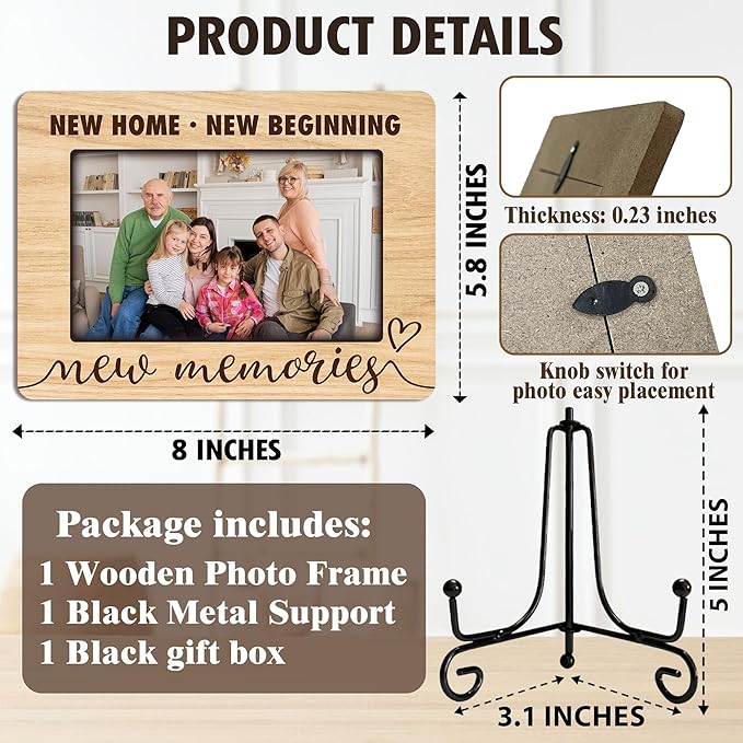 ukebobo House Warming Gift, New Home Picture Frame, Housewarming Picture Frames, New Home Gift Ideas for Family Couples, Wood Photo Frame with Stand for Desk Decor, 8 x 6 Inches-444