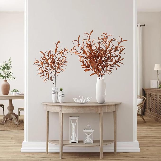 Sggvecsy 33’’ 4Pcs Fall Artificial Olive Branches Autumn Long Stems Faux Twig Plants Fake Eucalyptus Leaves for Thanksgiving Autumn Harvest Home Office Wedding Table Centerpiece Vase Filler Decoration