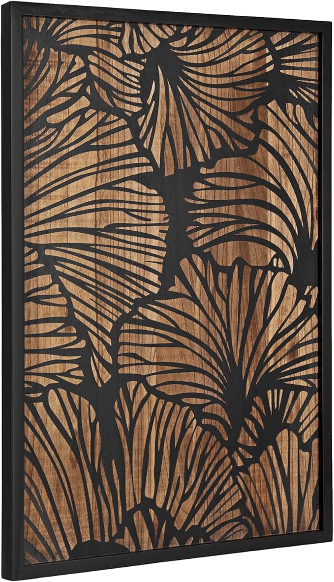 Kate and Laurel Sago Modern Decorative Wood Art Plaque; 23 x 33; Black and Rustic Brown; Painted Wood Floral Wall Art with Dimensional Design for Living Room Decor