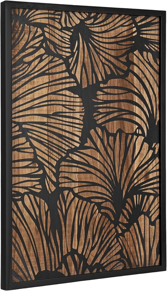 Kate and Laurel Sago Modern Decorative Wood Art Plaque; 23 x 33; Black and Rustic Brown; Painted Wood Floral Wall Art with Dimensional Design for Living Room Decor