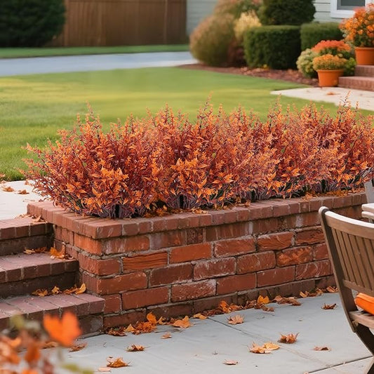 RECUTMS Artificial Fall Outdoor Plants Faux Lavender Flowers Fake Greenery 12 Bundles UV Artificial Flowers for Outside Fake Lavender Plants Faux Greenery for Garden Patios Fall Wedding (Brown)