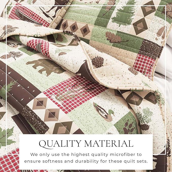 Great Bay Home 3-Piece Reversible Rustic Lodge Bedspread King Size Quilt with 2 Shams. All-Season Quilt Set. Wilder Collection (King)
