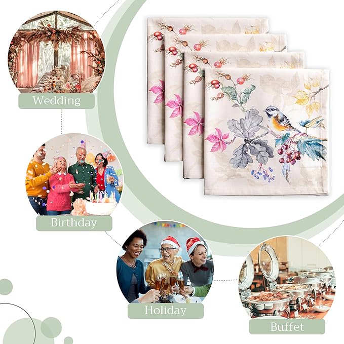 Maison d' Hermine Cloth Napkins Set of 4 100% Cotton Everyday Reusable Square Napkins Cloth Washable, Dinner, Party, Wedding, Restaurant (Equinoxe - Beige, 20" x 20")