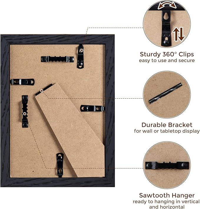 5x7 Black Picture Frame, 5 x 7 Photo Frame, Solid Oak Wood Frame 5 by 7 Frames, 5"x7" Picture Frame with Stand for Tabletop Display, 5 x 7 Frame Matted to 4x6, Black Frame 5x7, 1 Pack