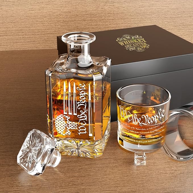 FURSARCAR Men Gifts Ideas for Birthday, Bullet-Skull Whiskey Decanter Set with 2 Glasses, Unique Cool Mens Fathers Birthday Gift from Daughter Son, Xmas Retirement Present Decanter Sets for Man