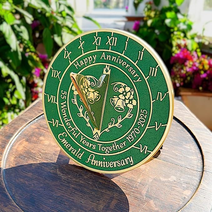 Anniversary Sundial Gift for 55th Emerald Wedding Anniversary in 2025 - Recycled Metal Home Decor Or Garden Present Idea - Handmade in UK for Him, Her Parents Or Couples 55 Year Celebration