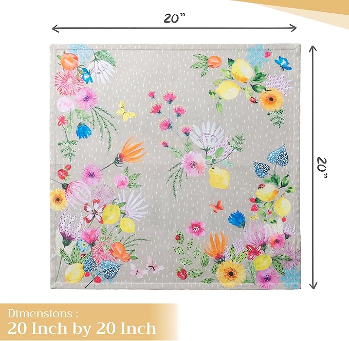 Maison d' Hermine Cloth Napkins Set of 4 100% Cotton Everyday Reusable Square Napkins Cloth Washable, Dinner, Party, Wedding, Restaurant, Spring/Summer (Jardin D'Ete - Fog, 20" x 20")