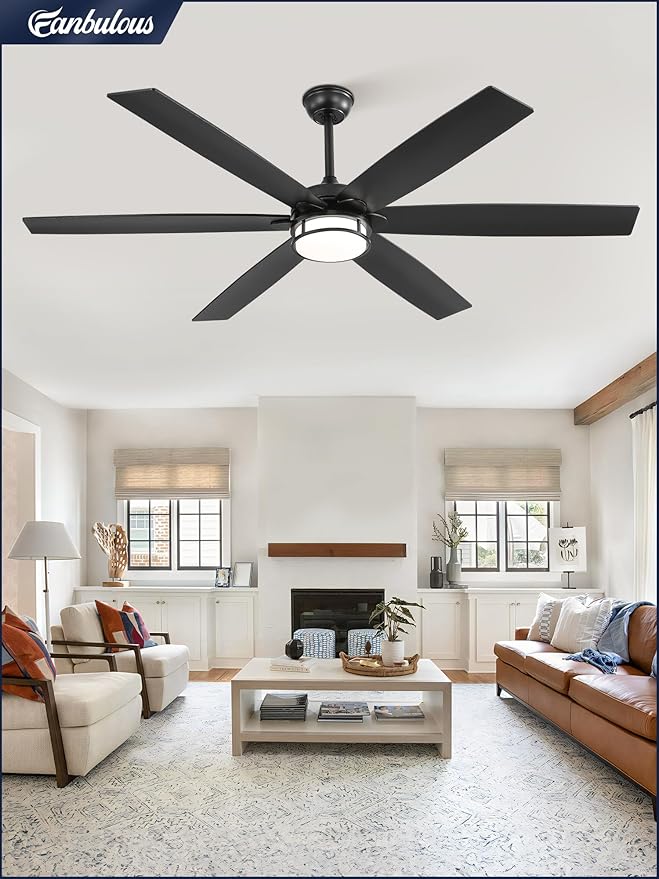 65 Inch Ceiling Fans with Lights, Farmhouse Large Ceiling Fans with Remote, Black&Brown Modern Ceiling Fan with LED Light, Quiet DC Motor for Living Room, Bedroom, Kitchen, Indoor