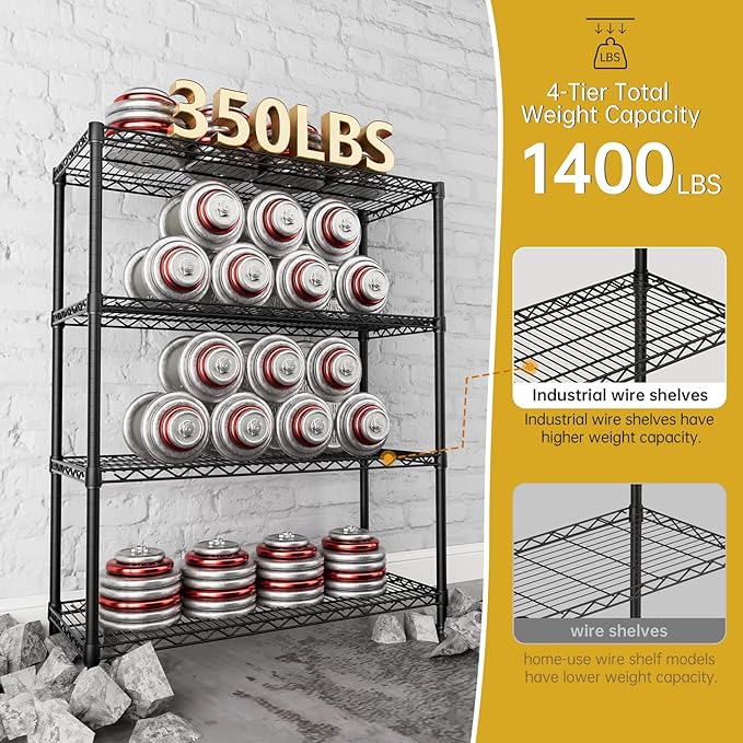 SINGAYE 4 Garage Heavy Duty Shelving Unit Kitchen Pantry Close Home Organizers and Storage Bathroom Shelf Laundry Room Organization Industrial Book Metal Wire Adjustable Shelves