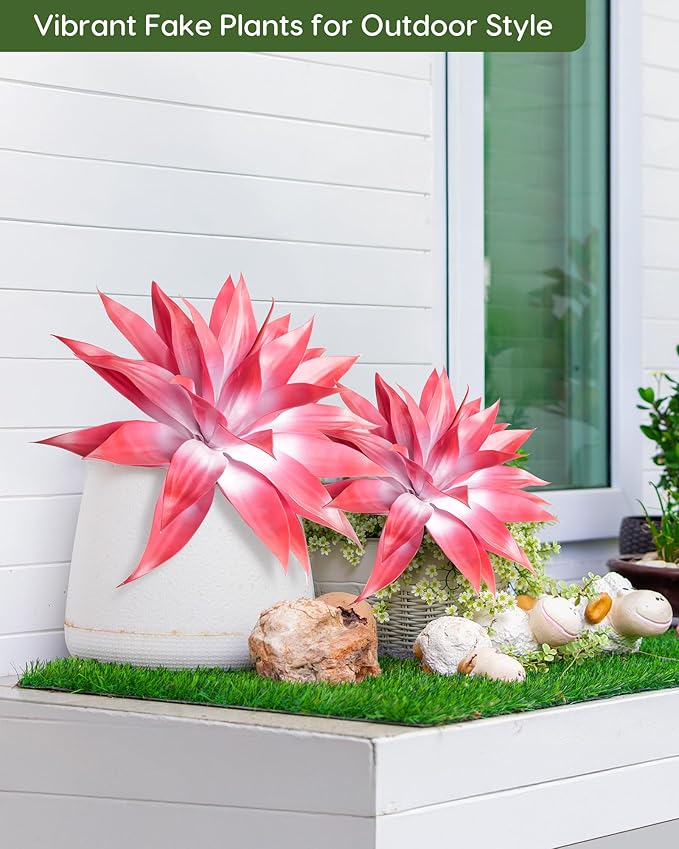 Velener Artificial Agave Plant Set, 28 Inch, Faux Aesthetic Plants for Home Decor, Realistic Fake Red and White Agave Plants Indoor Without Pot, Set of 2