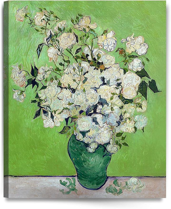 DECORARTS - Pink Roses in a Vase, Vincent Van Gogh Art Reproduction. Giclee Canvas Prints Wall Art for Home Decor 30x24