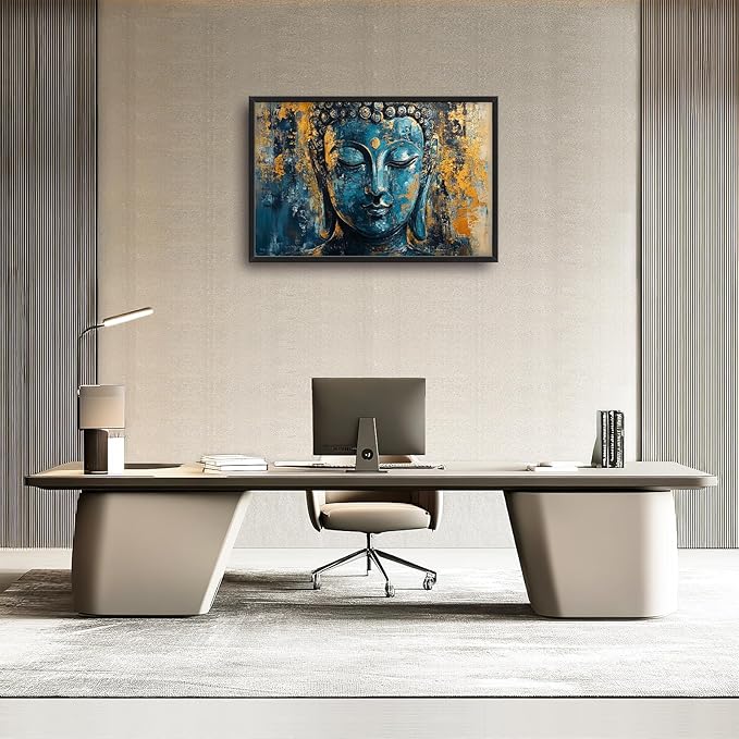 Olivine Buddha Wall Art, Zen Pictures Wall Decor, Rustic Religious Canvas Prints Painting, Framed Artwork for Bathroom Bedroom Living Room Office Home Spa Mediation Room Decoration 36"x24"