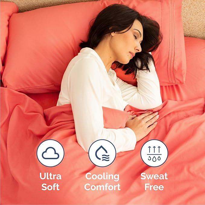 Cal King Size 4 Piece Sheet Set - Comfy Breathable & Cooling Bed Sheets Set - Hotel Luxury Bedding for Women, Men, Kids, Teens, Boys & Girls - Deep Pockets, Ultra-Soft, Wrinkle Free - Oeko-Tex - Coral