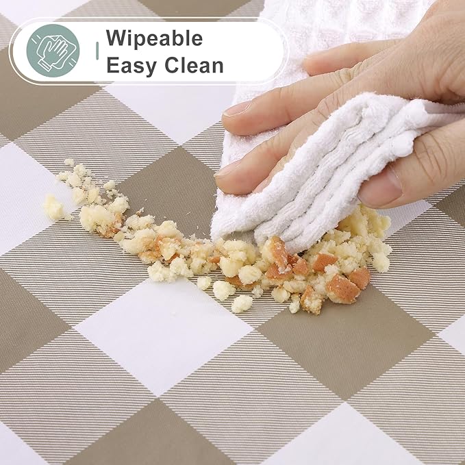 misaya Square Waterproof Vinyl Table Cloth, Buffalo Flannel Backed Tablecloth, Wipeable Plastic Table Cover for Fall, Thanksgiving (54" x 54", Khaki and White)