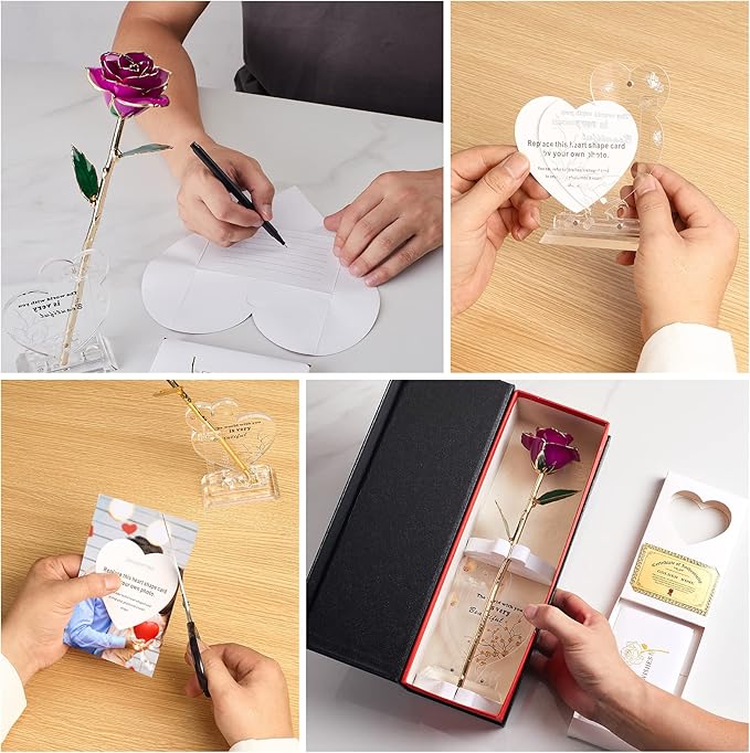 Gold Dipped Infinity Rose Last Forever Flower Decor, Birthday Gift for Women in Her Birthday Mothers Day, Resin Preserved Rose | Anniversary Present for Mom (Purple)