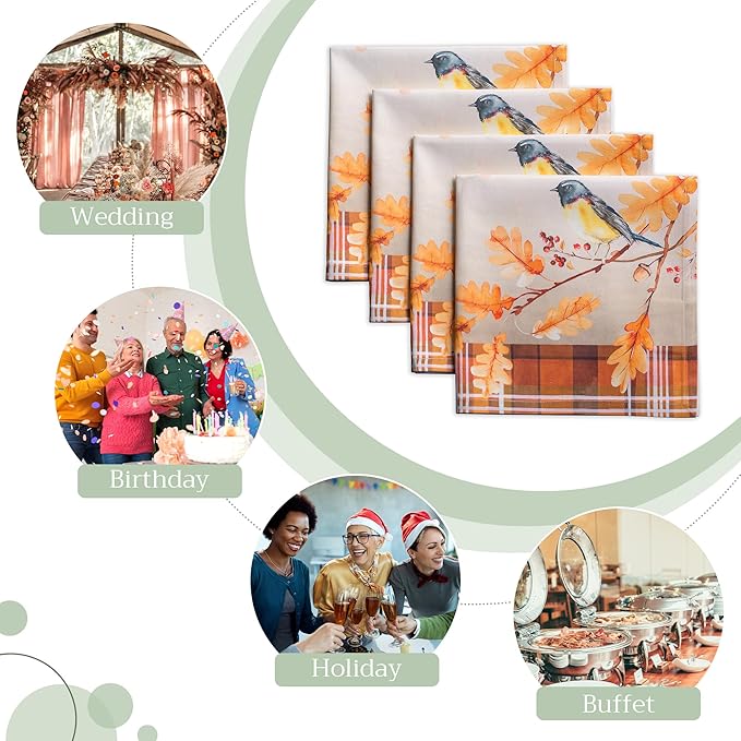 Maison d' Hermine Cloth Napkins Set of 4 100% Cotton Everyday Reusable Square Napkins Cloth Washable, Dinner, Party, Wedding, Restaurant (Oak Leaves, 20" x 20")