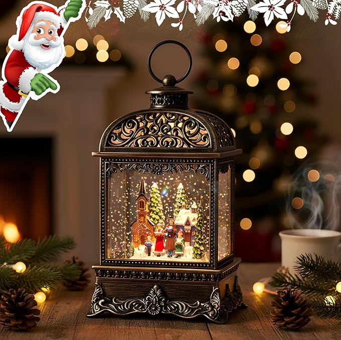 Christmas Snow Globe, Lighted Church Family Choir Scene, Musical Snow Water Lantern Swirling Glittering Holiday Decoration and Gift for Family Children or Friends
