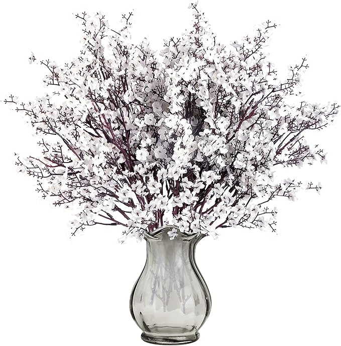Sggvecsy 15 Pcs Babys Breath Artificial Flowers Gypsophila Bouquets Bulk Real Touch Fake Silk Flowers for Home Wedding DIY Floral Arrangement Kitchen Table Centerpiece Festival Decoration (White)