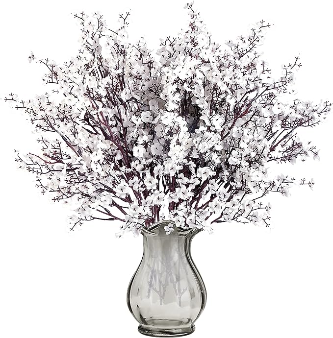 Sggvecsy 6 Pcs Babys Breath Artificial Flowers Gypsophila Bouquets Bulk Real Touch Fake Silk Flowers for Home Wedding DIY Floral Arrangement Kitchen Table Centerpiece Festival Decoration (White)
