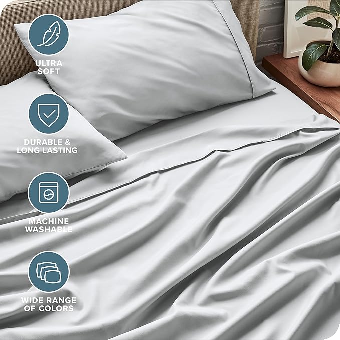 Bare Home California King Sheet Set - 1800 Ultra-Soft Microfiber Cal King Bed Sheets - Double Brushed - Deep Pockets - Easy Fit - 4 Piece Set - Bed Sheets (Cal King, French Grey)