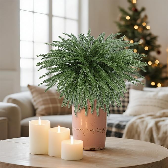 DR.DUDU Christmas Decorations Indoor - 8 Pack 18 in Norfolk Pine Stems, Real Touch Artificial Greenery for DIY Wreaths, Vase Filler & Holiday Decor, Faux Pine Branches for Table Centerpieces & Home