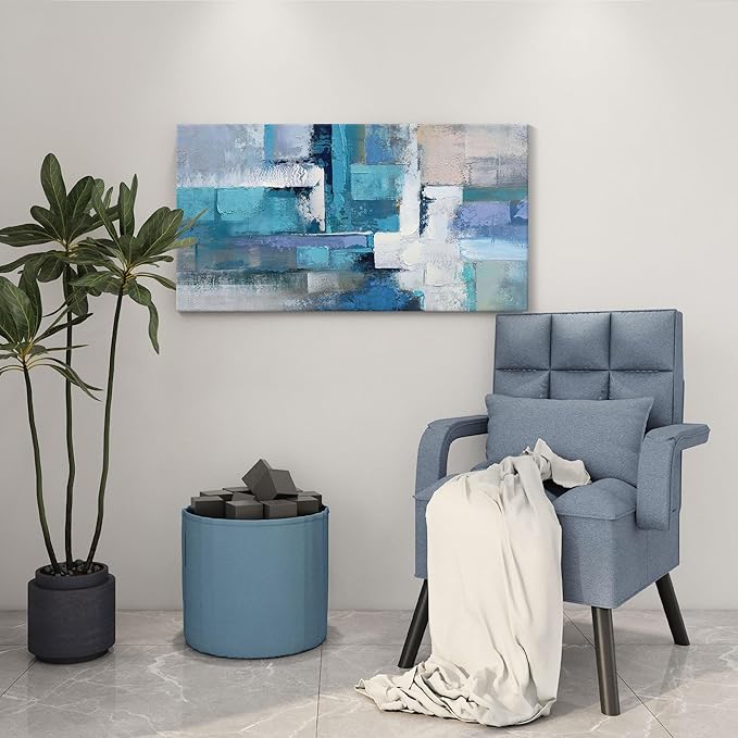AJAZIKO Blue Wall Art Modern Wall Art for Living Room - Blue Abstract Canvas Wall Art - Ideal for Bedroom, Office Decor, Artwork for Wall Decor, Large Pictures for Living Room 24×48IN