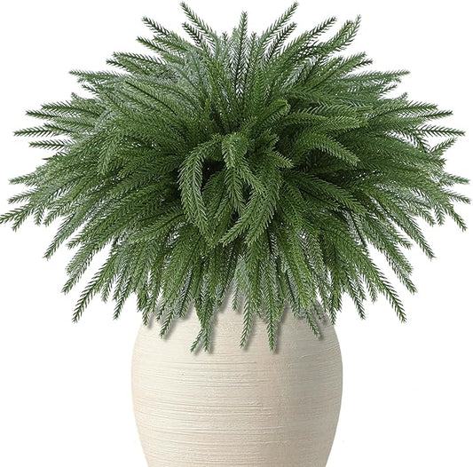 DR.DUDU 12 Pack Christmas Norfolk Pine Stems-18 Real Touch Artificial Christmas Greenery for DIY Wreaths, Garland & Holiday Decor, Xmas Tree Filler Branches for Vases, Mantel Tabletop Decorations