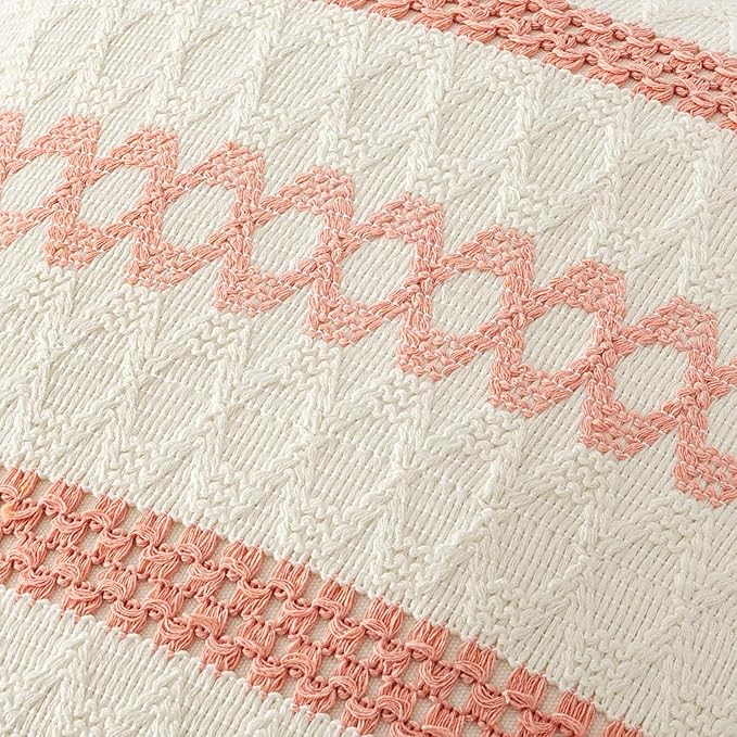 MIULEE Set of 2 Coral Red Boho Decorative Pillow Covers 18x18 Inch Farmhouse Rustic Couch Throw Pillows Modern Summer Cotton Cushion Covers Retro Cute Macrame Woven Home Decor for Bed Sofa Chair