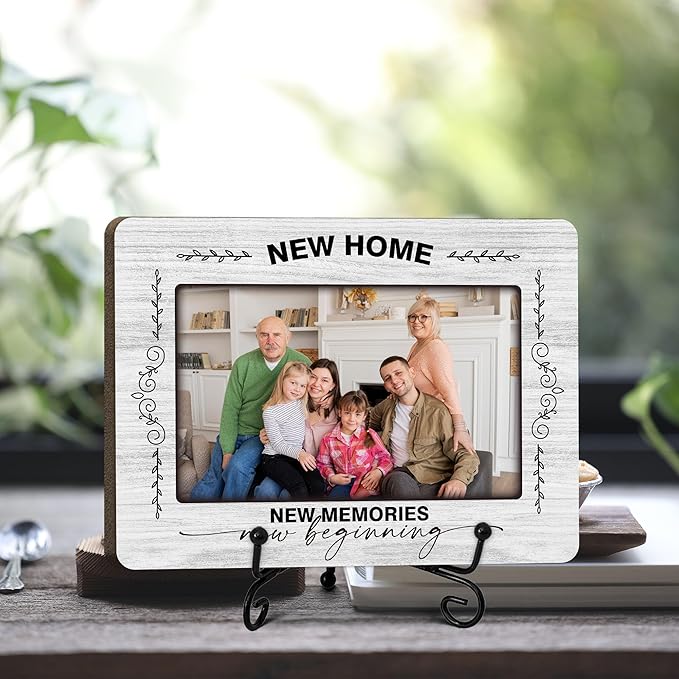 ukebobo House Warming Gifts, New Home Picture Frame, Housewarming Picture Frames, New Home Gift Ideas for Family Couples, Wood Photo Frame with Stand for Desk Decor, 8 x 6 Inches-446