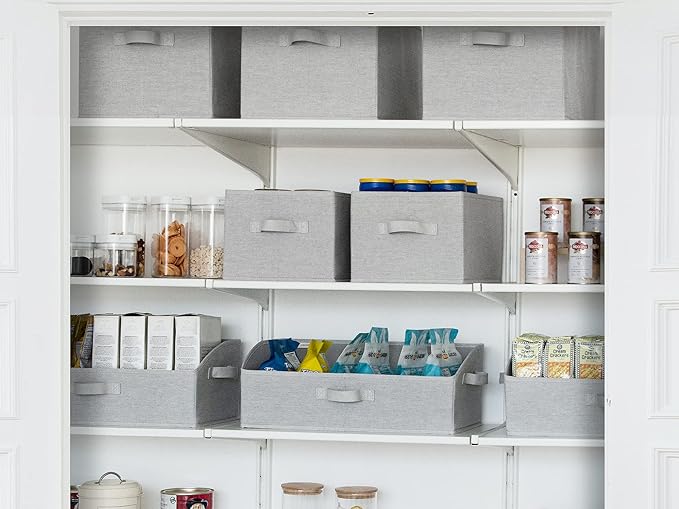 StorageWorks Storage Baskets for Shelves, Foldable Fabric Closet Storage Bins with Handles, Fabric Storage Bins Clothes Organizer, Light Grey, 3-Pack, Large