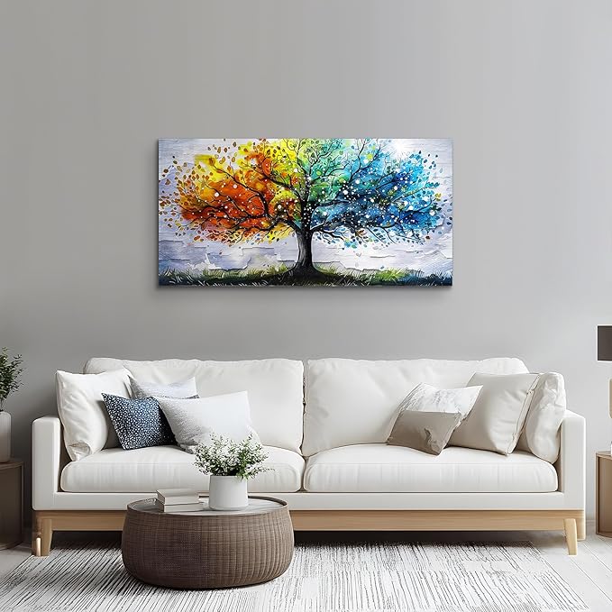 crmotu Tree of Life Large Wall Art, Colorful Tree Canvas Art Prints, Abstract Landscape Watercolor Painting, Modern Wall Decorations Living Room Bedroom Bathroom, Home Office Decor Pictures 20"X40"
