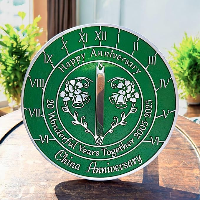 Anniversary Sundial Gift for 20th China Wedding Anniversary in 2025 - Recycled Metal Home Decor Or Garden Present Idea - Handmade in UK for Him, Her Parents Or Couples 20 Year Celebration