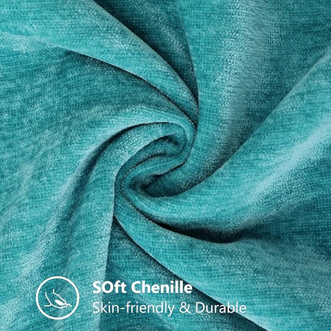 decorUhome Chenille Soft Throw Pillow Covers 24x24 Set of 2, Farmhouse Velvet Neutral Decorative Euro Pillow Covers with Stitched Edge for Couch Sofa Bed Home Decor, Turquoise