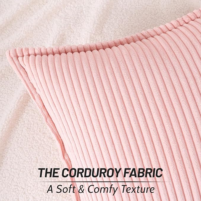 Mecatny Corduroy Throw Pillow Covers 26x26 Set of 2, Neutral Decorative Soft Boho Couch Pillow Covers with Broadside for Sofa Living Room, Pink