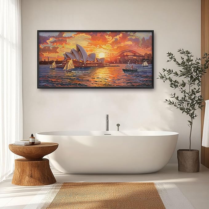 Sydney Opera House Large Wall Art for Living Room Framed, Sydney Wall Decor Pictures, Cityscape Canvas Print Painting, Aesthetic Artwork Bedroom Office Home Decor 60"x30"