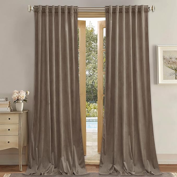 StangH Taupe Curtains 132 inches Long Back Tab Thermal Room Darkening Bedroom Window Drapes, Noise Reducing Panels for Living Dining Room Villa Hall, W52 x L132, 2 Panels