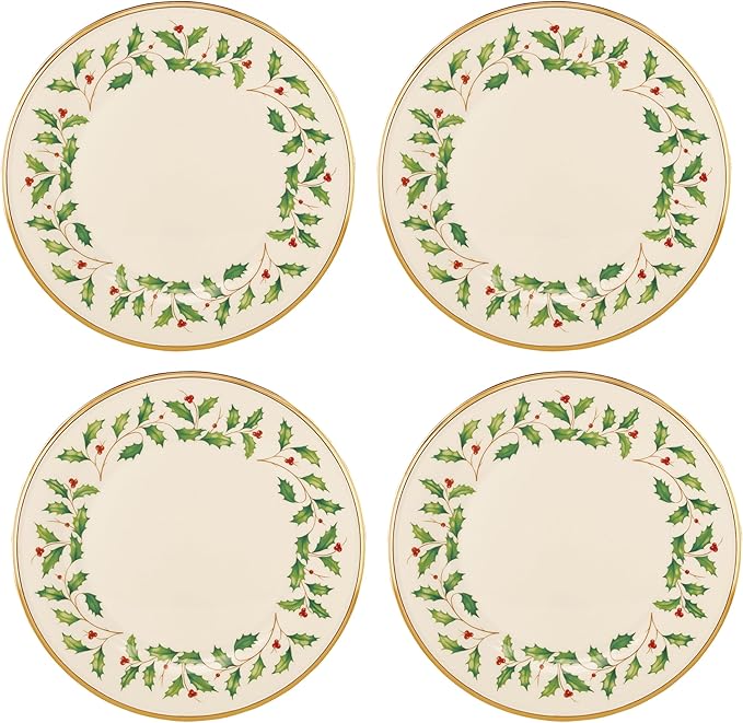 Lenox 897080 Holiday Dinnerware Dinner Plates, Set of 4, Red & Green, Christmas, Hosting